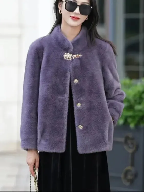 【立领伊美】23款6602银兰貂时尚妈妈装秋冬气质女士洋气保暖款大衣