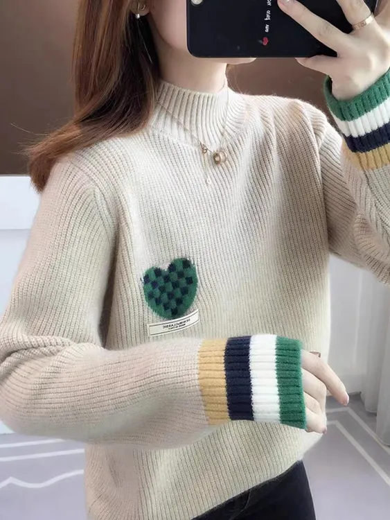 冬季女士爱心毛衣女冬加厚秋冬外穿新款2023爆款洋气时尚打底衫