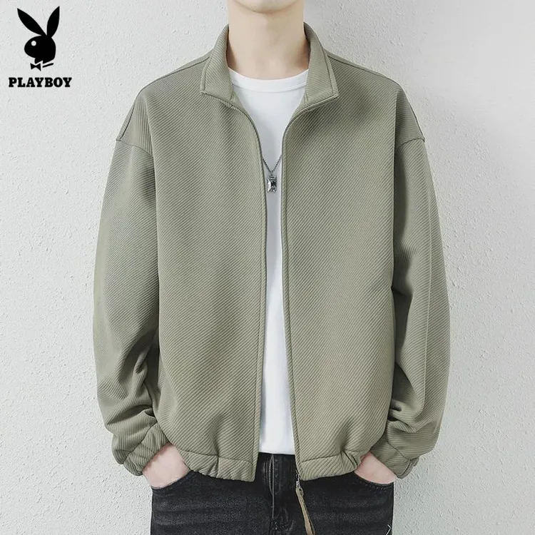 花花公子外套男士春秋季运动服休闲潮牌春装夹克2024新款加绒立领