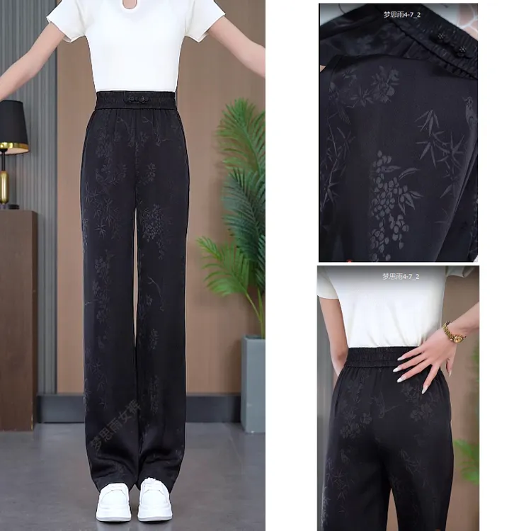 夏季新款2025年新中式窄版阔腿裤显瘦百搭宽松中年时尚休闲直筒裤