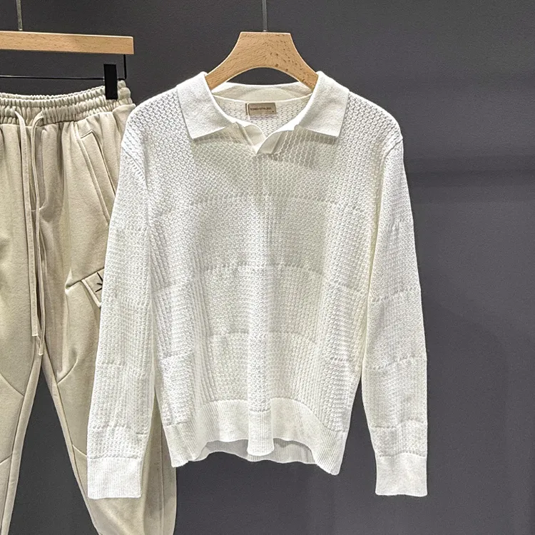 欧货潮牌春秋长袖翻领针织衫男士修身男款打底高级感潮流POLO毛衣