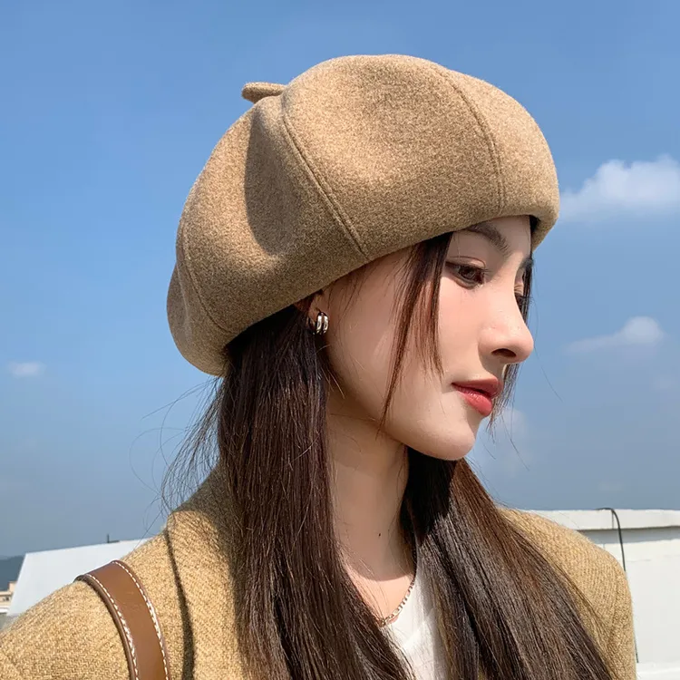 新款八角贝雷帽子女秋冬季时尚百搭毛呢南瓜帽显脸小保暖画家帽潮