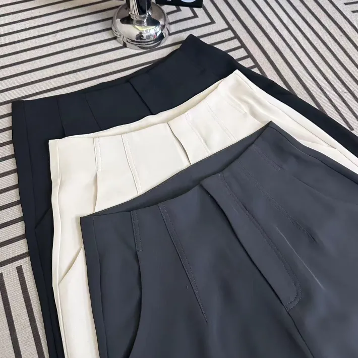 西装阔腿裤女夏季薄款小个子高腰垂感直筒防蚊晒灰色拖地窄版西装