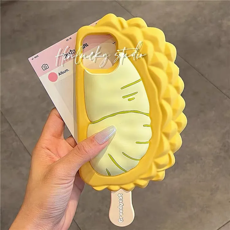 可爱立体榴莲冰棍适用苹果14手机壳iphone15promax新款13可爱创意