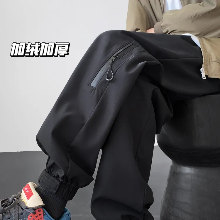 户外保暖加绒冲锋裤男冬季新款加厚美式工装宽松束脚休闲裤子男款
