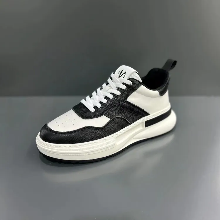 头层牛皮男鞋低帮男士板鞋春秋新款熊猫款百搭透气厚底男鞋