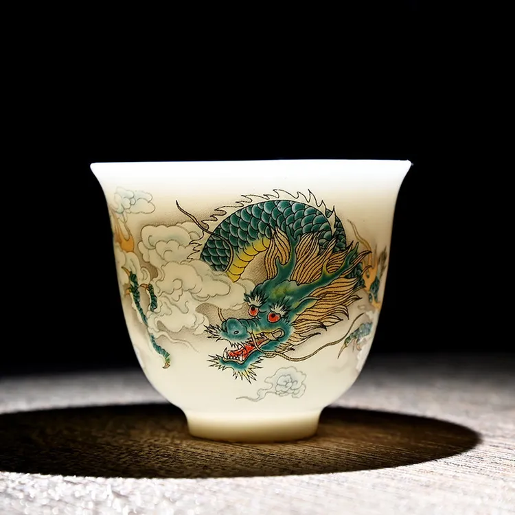 羊脂玉白瓷茶杯茶具创意手工品茗杯陶瓷中式喝茶杯泡茶杯主人杯子