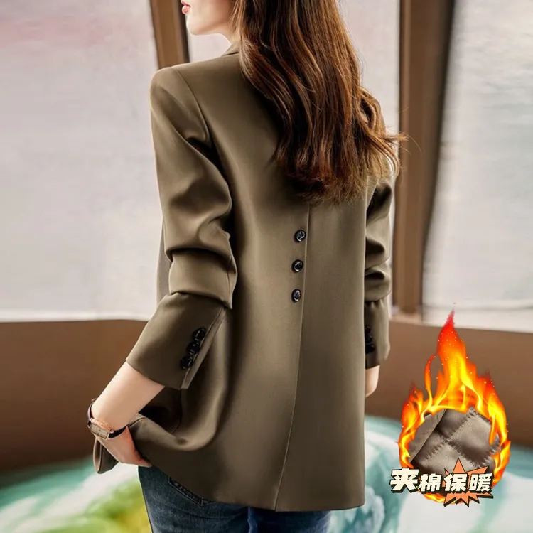 西装外套女2025春秋加棉加厚气质后开叉百搭今年流行小西服上衣