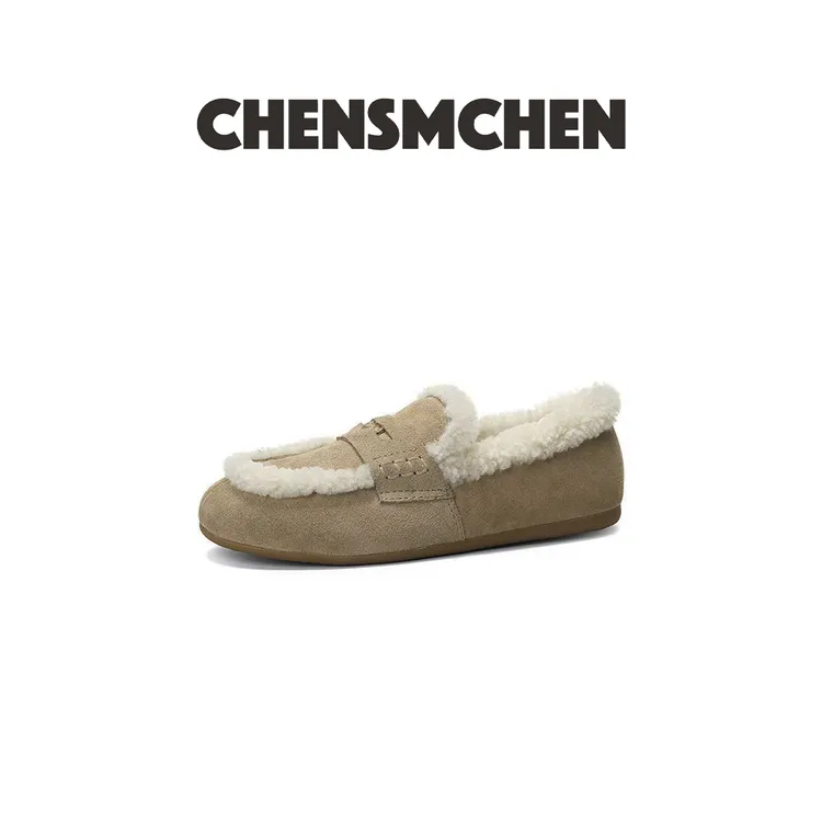 CHENSMCHEN 冬季加绒羊羔毛金币乐福鞋女7111