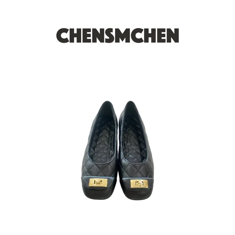 CHENSMCHEN 法式小香风金扣菱格舒适软底单鞋6701