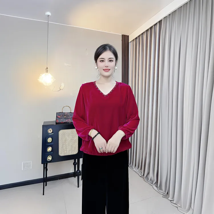 桑蚕丝时尚小衫气质百搭减龄气质宽松大码衫13-001