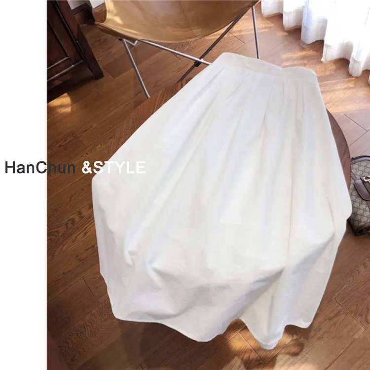 高腰白色休闲半身裙女夏季小个子显瘦百褶伞裙梨形遮胯a字长裙子
