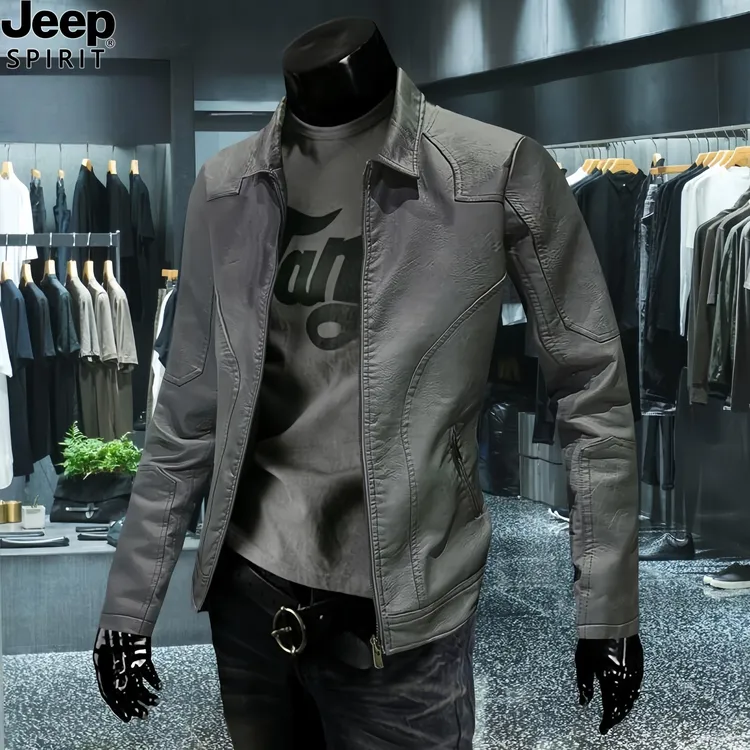 Jeep吉普高端皮衣男春秋季新款男士痞帅休闲男款海宁皮夹克外套潮