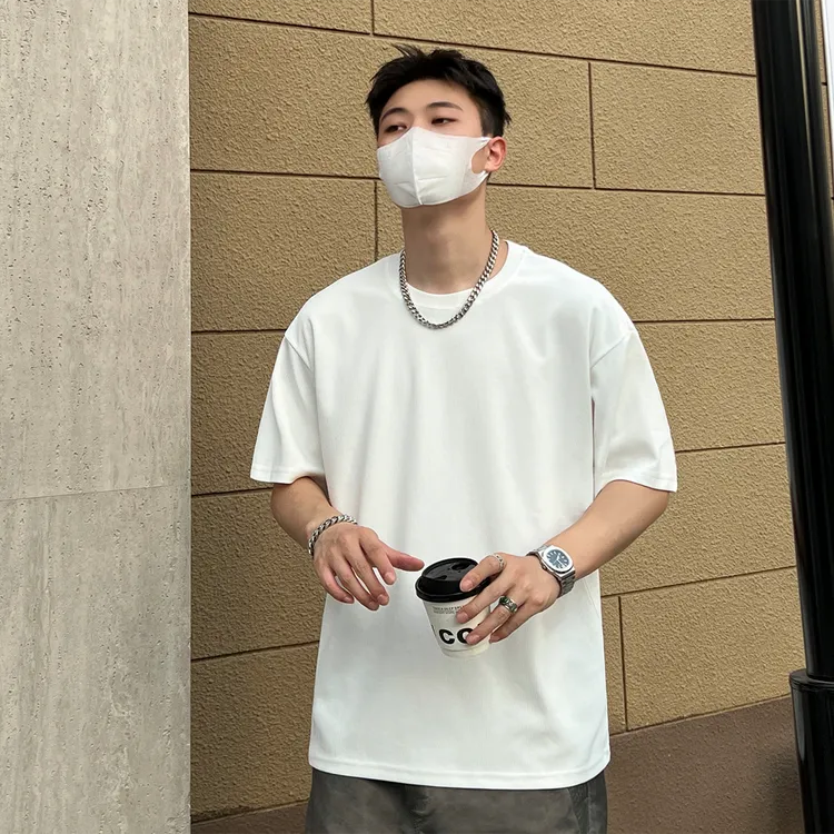 新款竖纹夏季男士短袖t恤宽松休闲百搭简约高级轻奢白色t恤男款