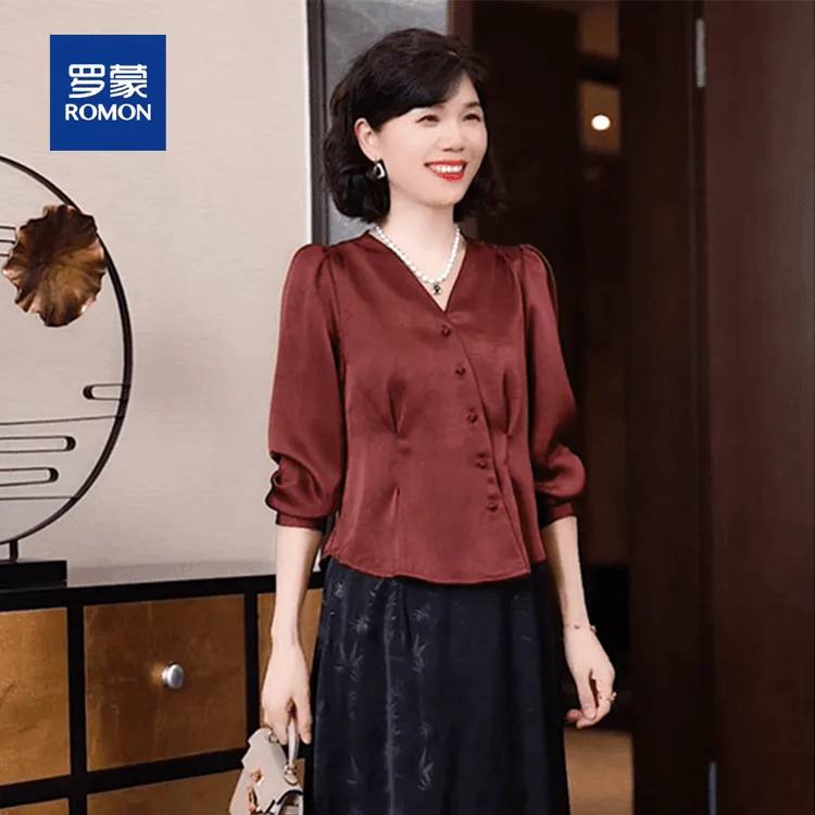 罗蒙新款春夏装中年妈妈套装两件套中国风小衫t恤中老年女上衣服