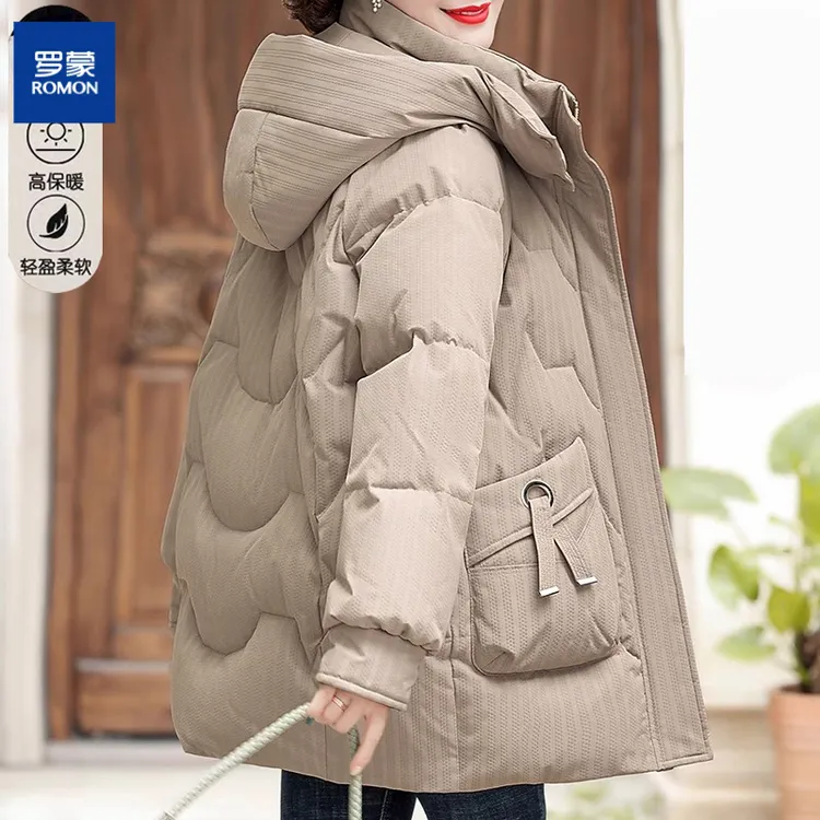 罗蒙中年妈妈装外套棉服洋气秋冬加厚棉袄中老年女装中长款棉衣服