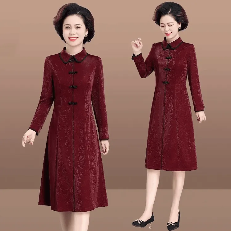 罗蒙喜婆婆婚宴装洋气高贵裙子新款中老年春秋新中式旗袍连衣裙
