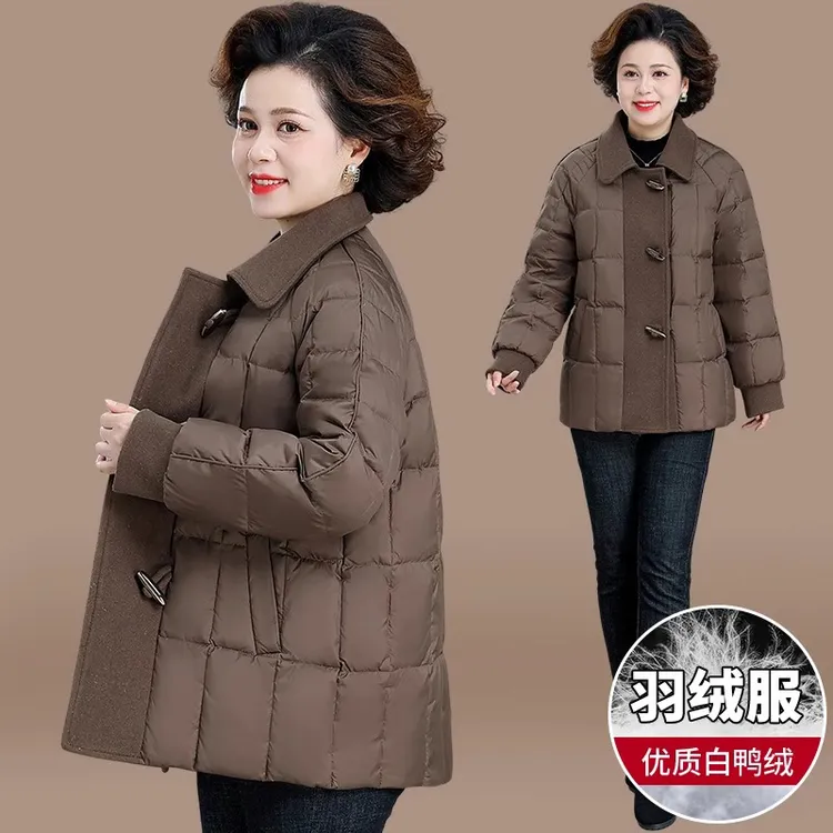 罗蒙妈妈羽绒服冬装短款中老年女装洋气时尚加厚中年新款棉服女
