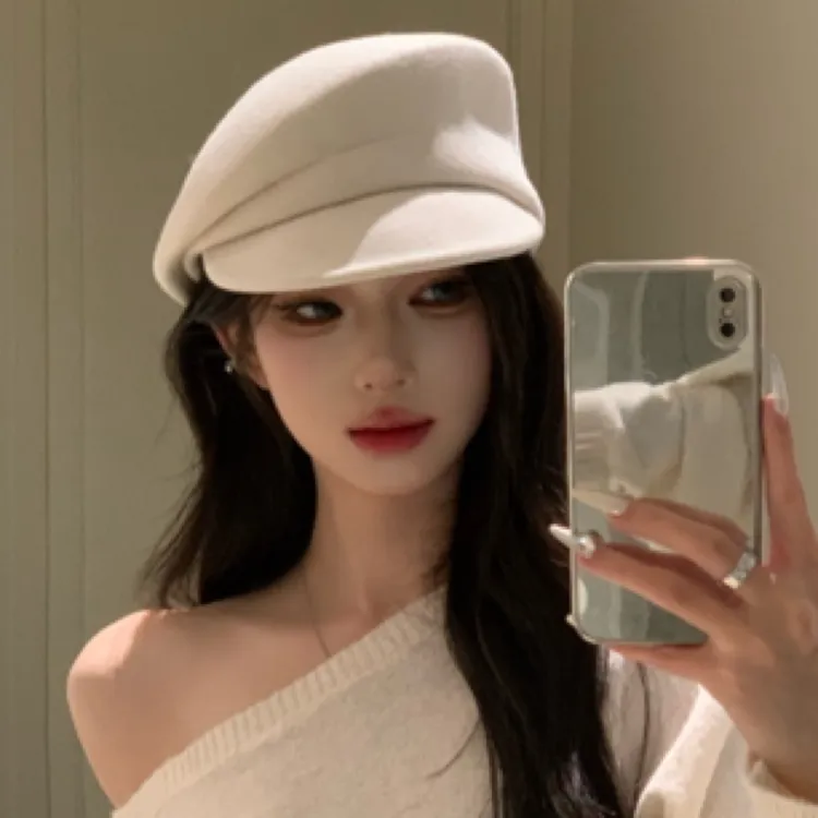 【17SR】硬挺气质设计感有型千金风气质显贵贝雷帽秋冬白色法式