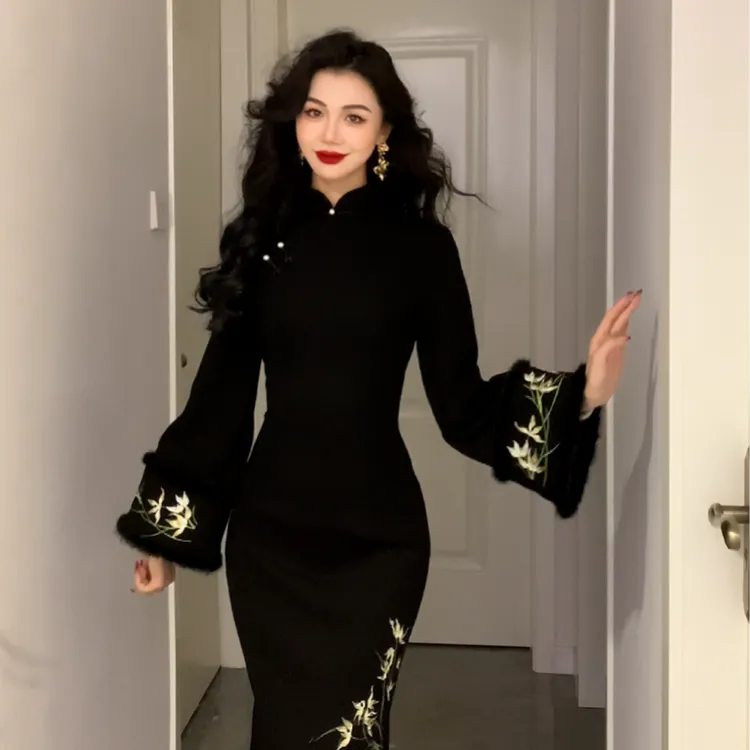 【尔尔古典美学】复古新中式旗袍【花中君子】秋冬修身中国风旗袍