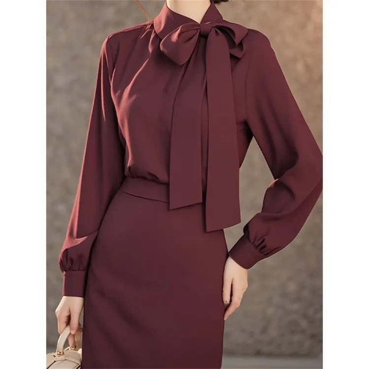 春秋新款文艺风设计感安可拉红衬衫收腰显瘦休闲半身裙高级感套装