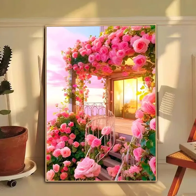十字绣蔷薇小院新款线绣客厅卧室玄关简约现代花卉风景小件42色