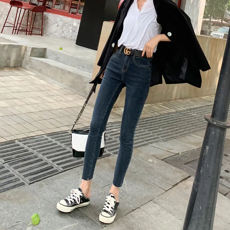 高腰小脚牛仔裤女秋冬2025新款修身显瘦紧身八分小个子加绒九分裤