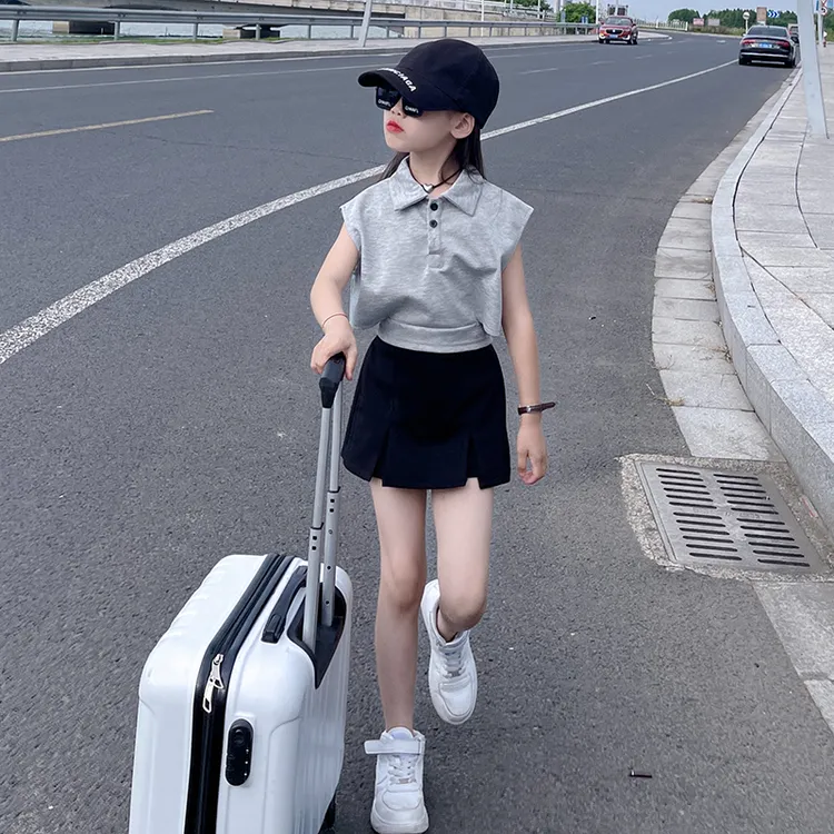 女童夏季套装2025新款儿童夏款无袖POLO衫短袖女孩夏装休闲两件套