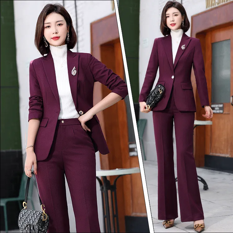 女神范高端西装套装女修身时尚气质修身显瘦职业装微喇裤两件套春