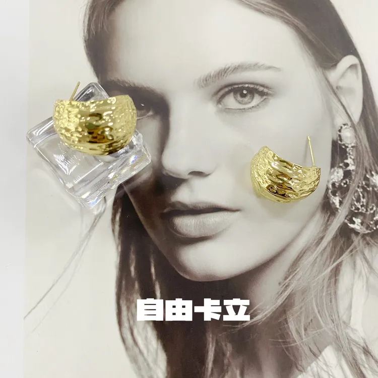 合金耳饰 自由卡立【星光月】金属风港风耳环简约耳扣圆脸耳环