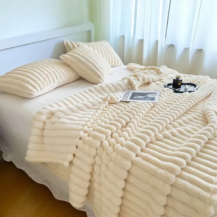 时尚风仿兔绒毛毯家用冬季加厚牛奶绒保暖加绒床单午休办公室盖毯