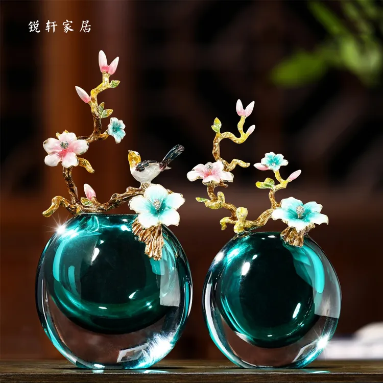 【新品推荐】海洋之心琉璃花瓶珐琅彩摆件玄关电视柜酒柜工艺品通透