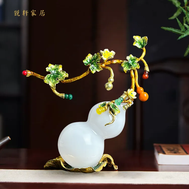 新中式手工琉璃葫芦《福禄满堂》摆件轻奢高端珐琅彩客厅家居装饰品