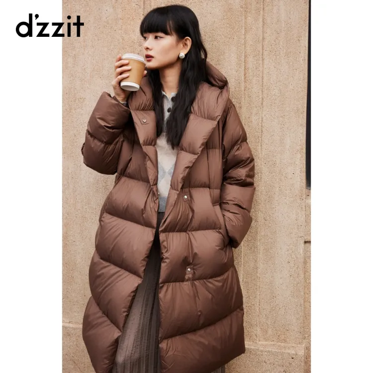 dzzit地素长款羽绒服冬季美拉德连帽收腰厚款外套女3I4K4609W