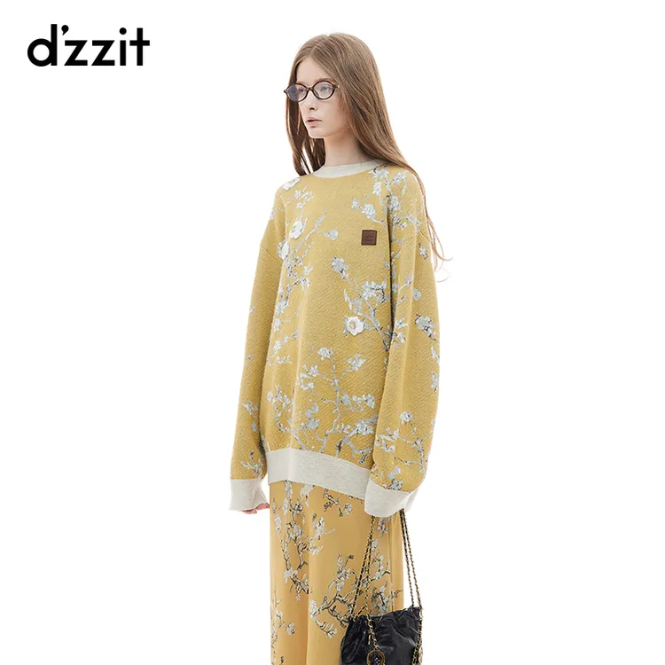 dzzit地素长袖针织衫浪漫宽松立体花朵上衣女3I4E4526V