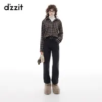 dzzit地素长袖衬衫24冬新款雅丹风羊毛混纺格纹上衣女3I4C4223W