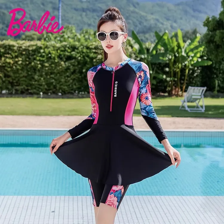 芭比女士泳衣2025新款成人连体保守遮肉显瘦时尚度假游泳馆游泳装