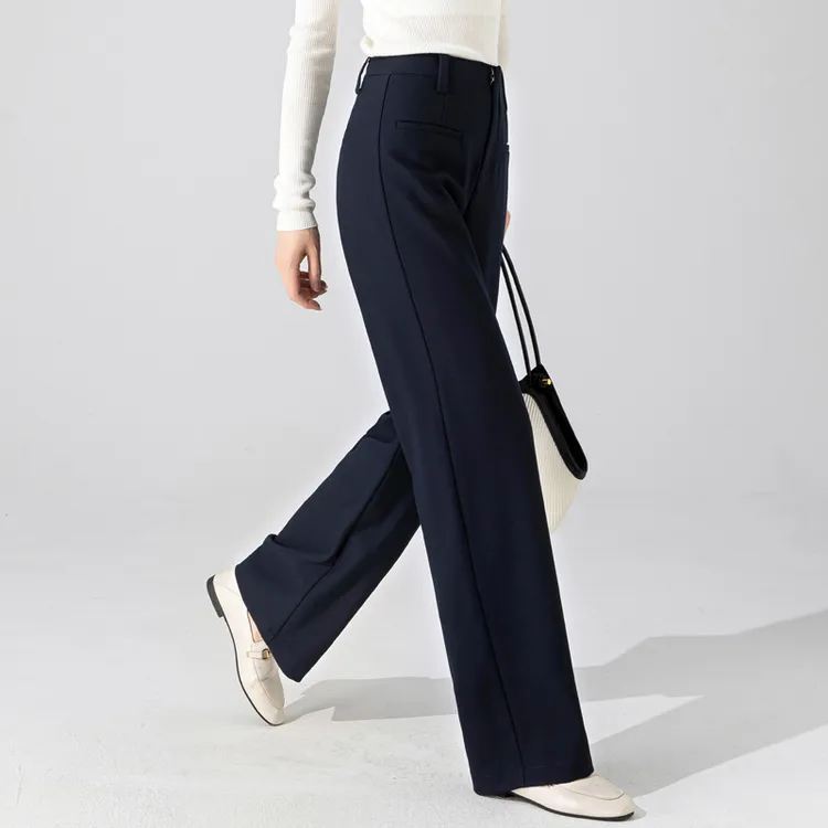 藏青色裤子新款爆款2025女秋季新款休闲窄版阔腿裤宽松直筒裤长裤