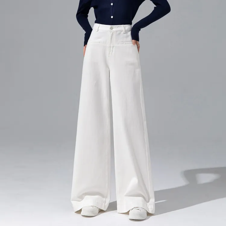 女式高端白色牛仔裤2025秋季新款纯棉阔腿裤宽松慵懒风显瘦直筒裤