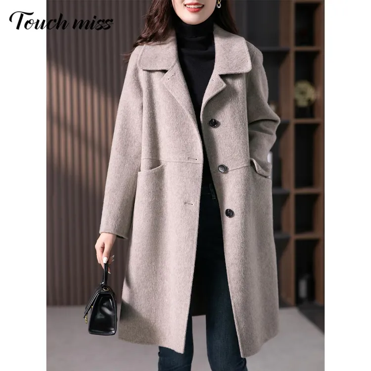 TOUCH MISS 高级感气质灰双面羊绒大衣女2025冬季新款中长款羊毛