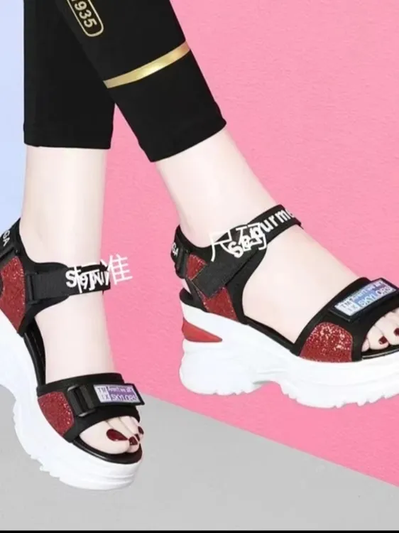 升级专柜版24夏季坡跟厚底防滑仙女风时尚休闲轻便百搭沙滩女凉鞋