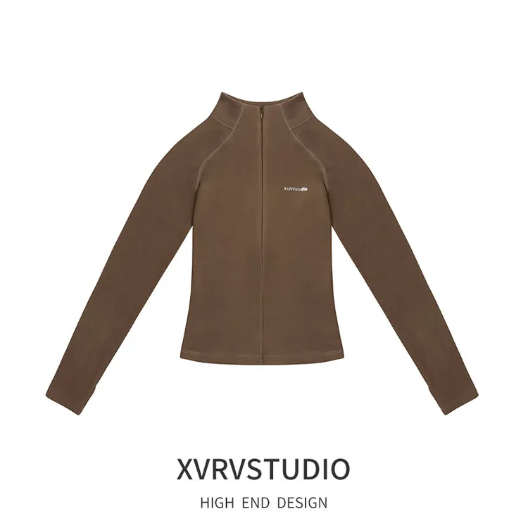 XVRV秋季2025螺纹德绒半拉链打底衫运动上衣跑步立领长袖