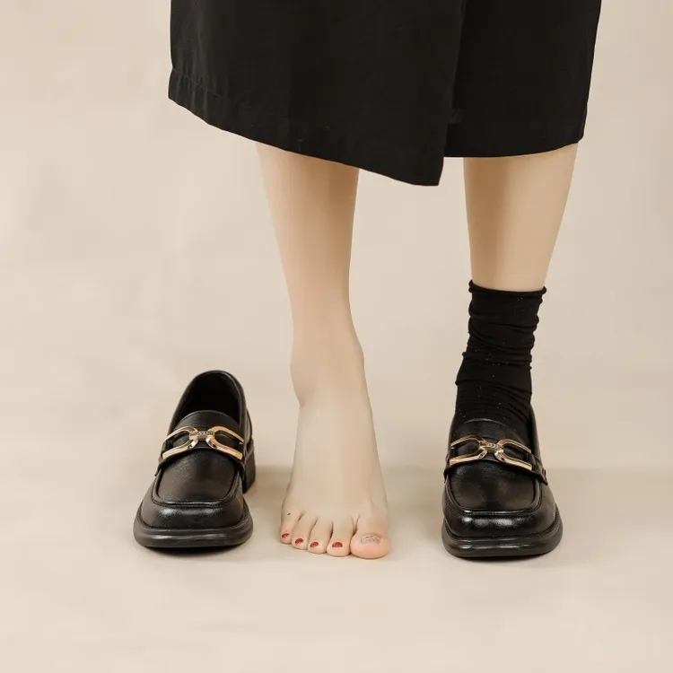 小皮鞋女2025春秋季新款单鞋百搭低跟一脚蹬乐福鞋软底工作鞋女士