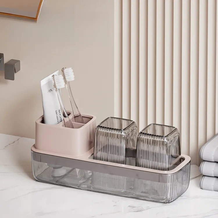 透明牙刷置物架免打孔漱口杯刷牙杯卫生间台面架子电动家庭挂架