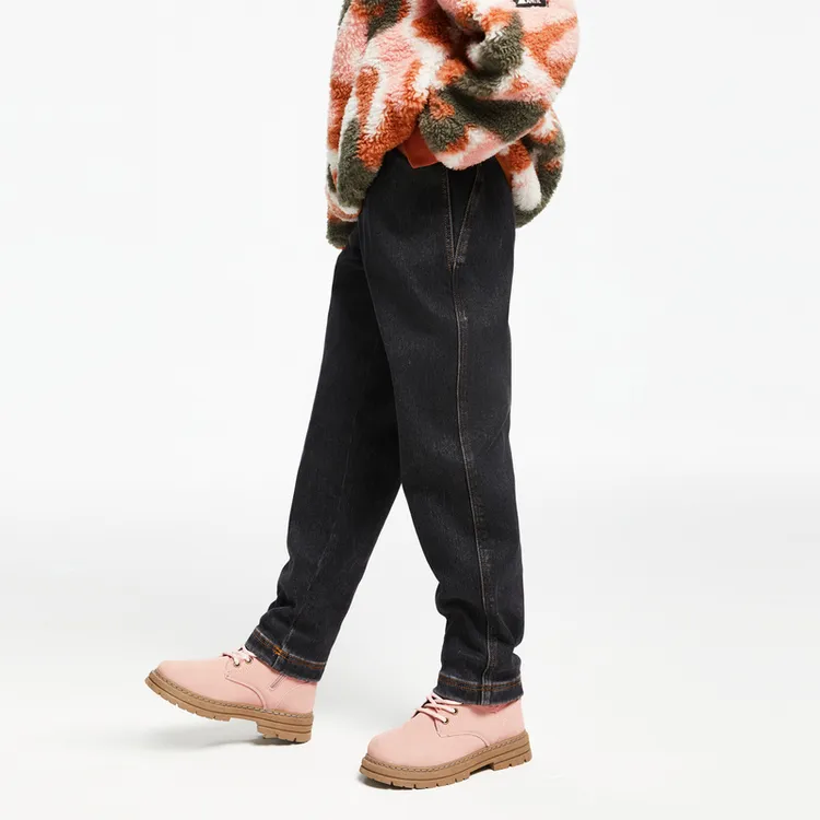 安奈儿童装女童加绒里黑牛仔夹裤新款秋冬装保暖焱姜绒发热牛仔