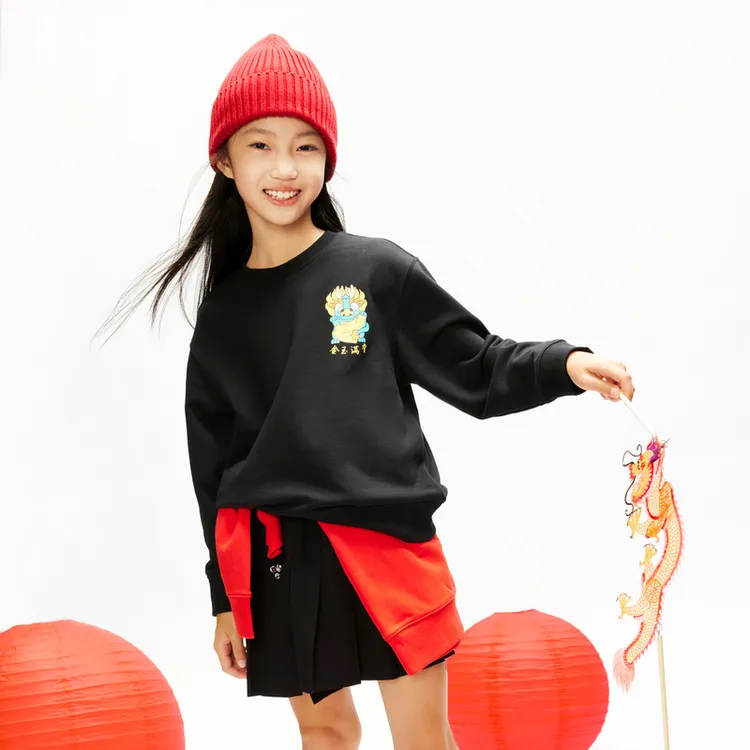 安奈儿男童女童圆领长袖卫衣春秋季时尚休闲百搭印花运动儿童T恤