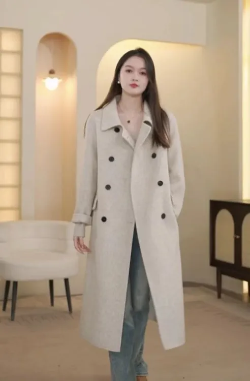 2023新款羊毛大衣气质轻奢时尚百搭中长款女士韩版秋冬双排扣大衣