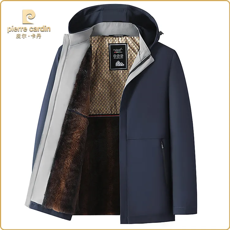 皮尔卡丹冬季男士加绒加厚户外防风连帽夹克休闲锁温极寒外套棉服