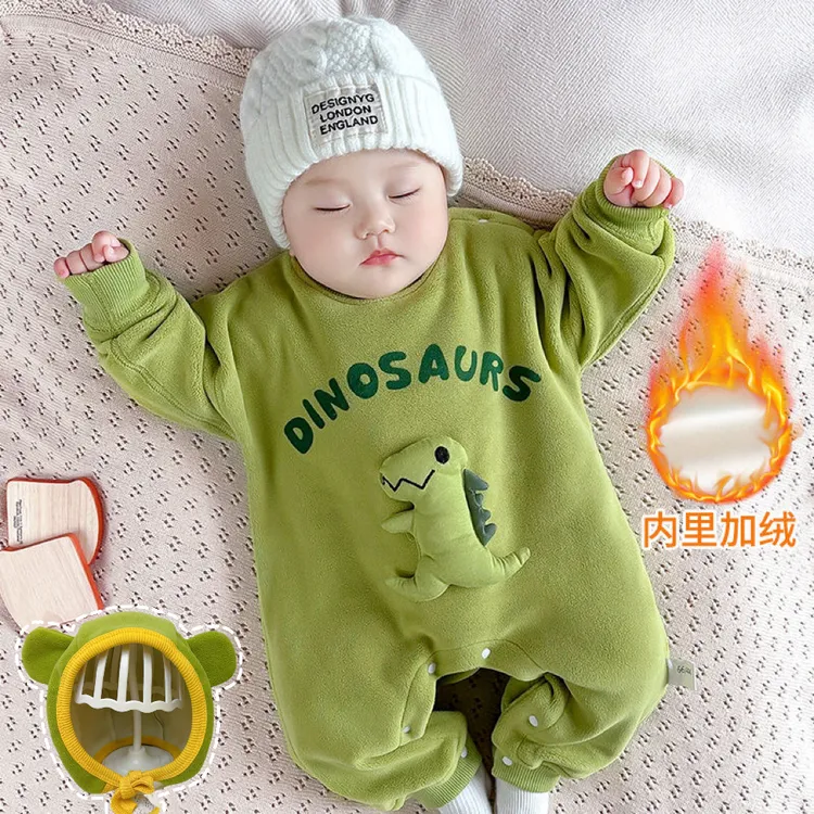 【今日送帽子】加绒保暖两件套婴儿新生外出爬服秋冬衣服宝宝可爱