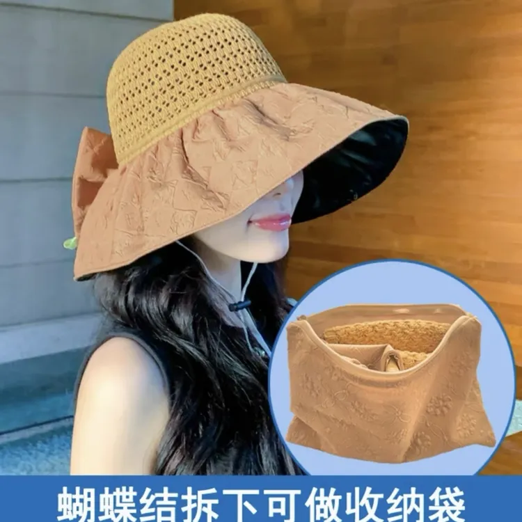 韩版口袋帽可斜挎气质温柔韩版大帽檐防晒遮阳帽出游旅行渔夫帽
